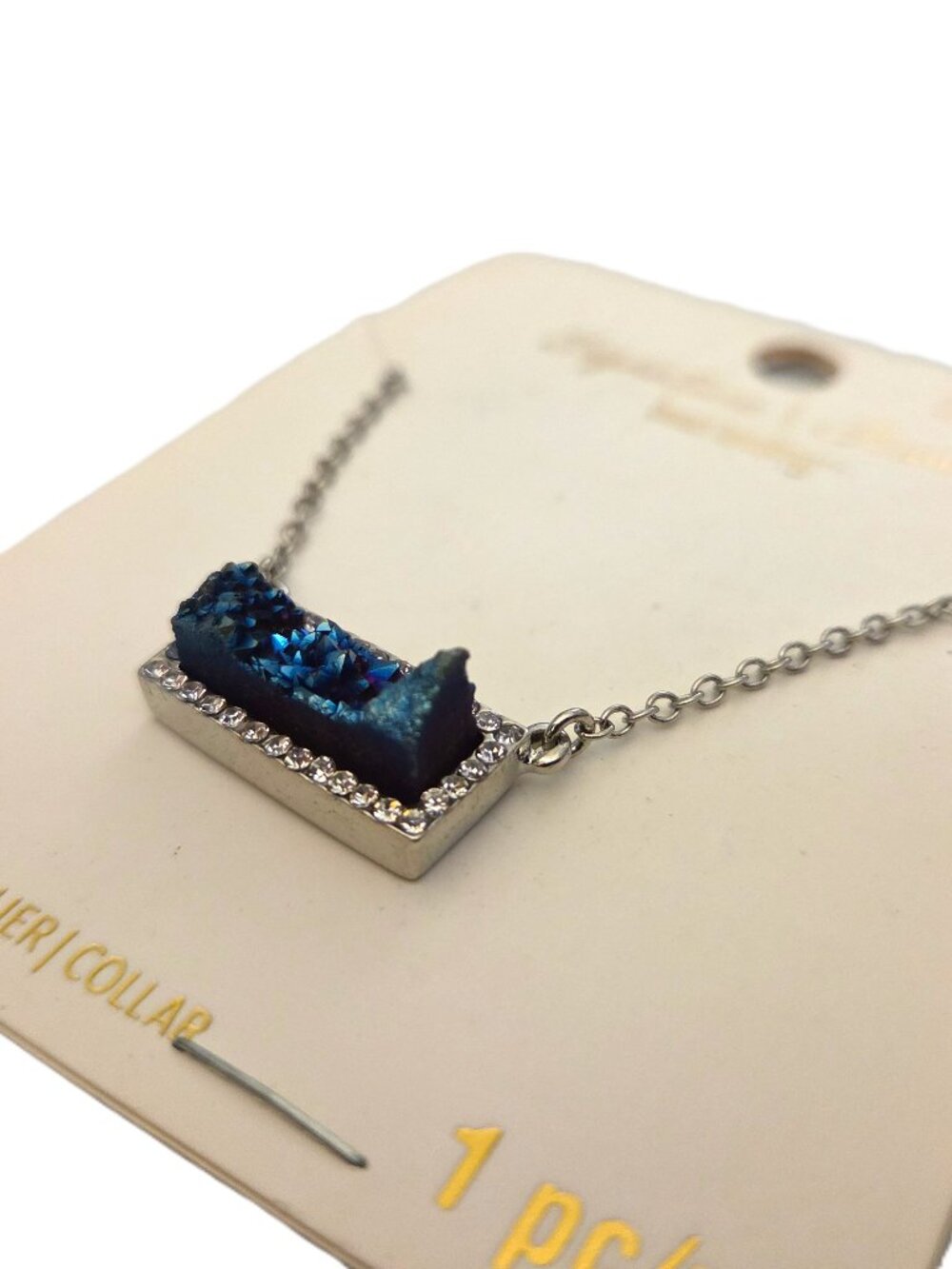 Silver Tone 18" Signature Firma Bead Landing Necklace Blue Rock Genuine Stone